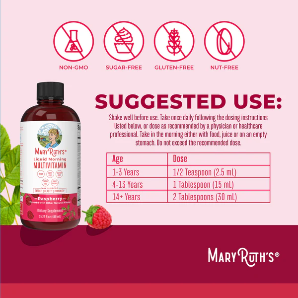 MaryRuth's Liquid Morning Multivitamin, Raspberry, 650ml - Imagen 5